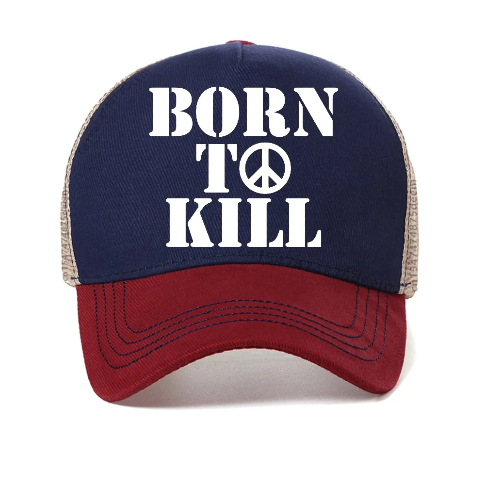 Фото Бейсболка Born To Kill Camiseta la Chaqueta Militar, модная ретро-кепка унисекс, повседневная сетчатая кепка-трукер, регулируемая кепка с застежкой-снэпбэк. №2