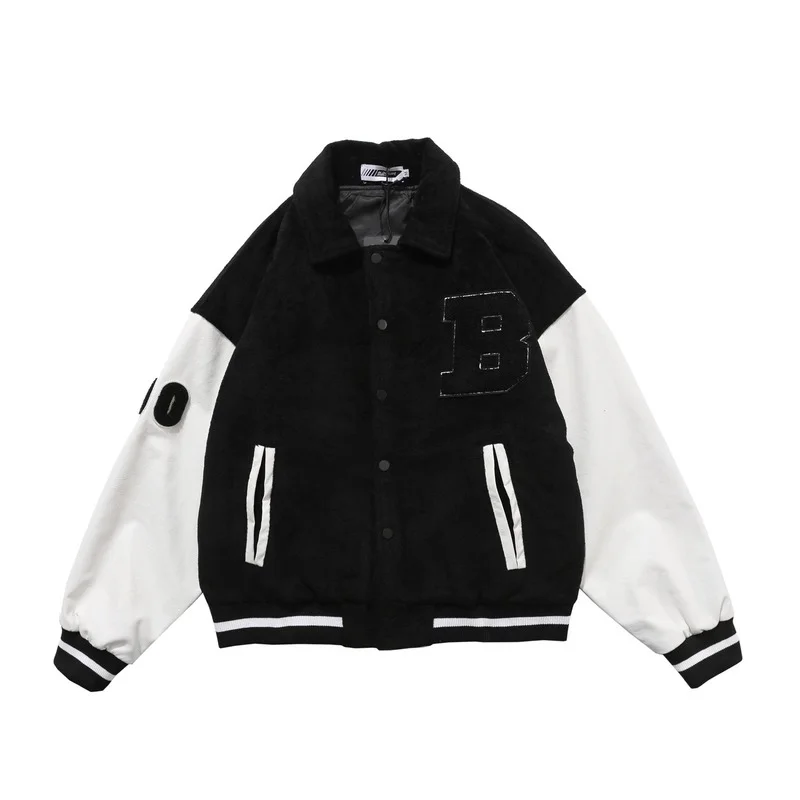 

Varsity Jacket Mens Furry Letters Embroidery Hip Hop Color Block College Jackets Womens Harajuku Baseball Coats Unisex Korean