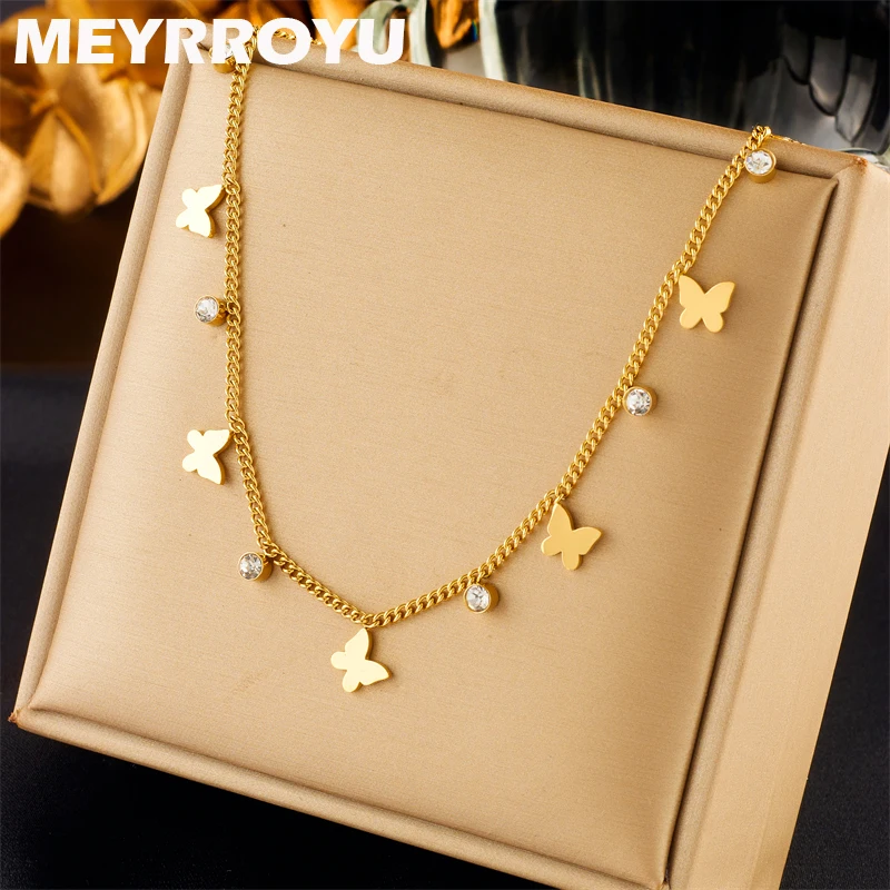 

MEYRROYU 316L Stainless Steel Necklace Butterfly Zircon Pendant Clavicle For Women Gift New Arrival Jewelry Accessories Bijoux