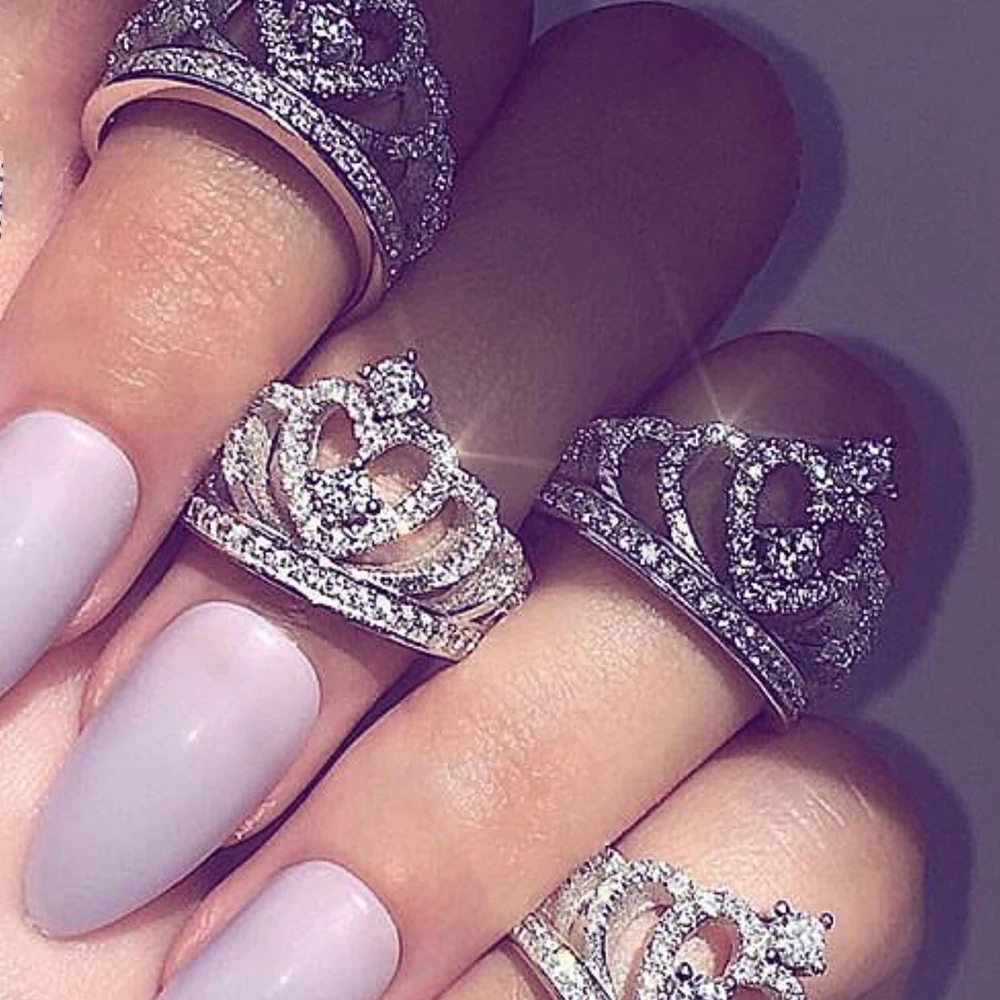 

Milangirl Luxury Crown Zirconia Zircon Ring Women's Wedding Party Crystal Ring Jewelry wedding rings for women