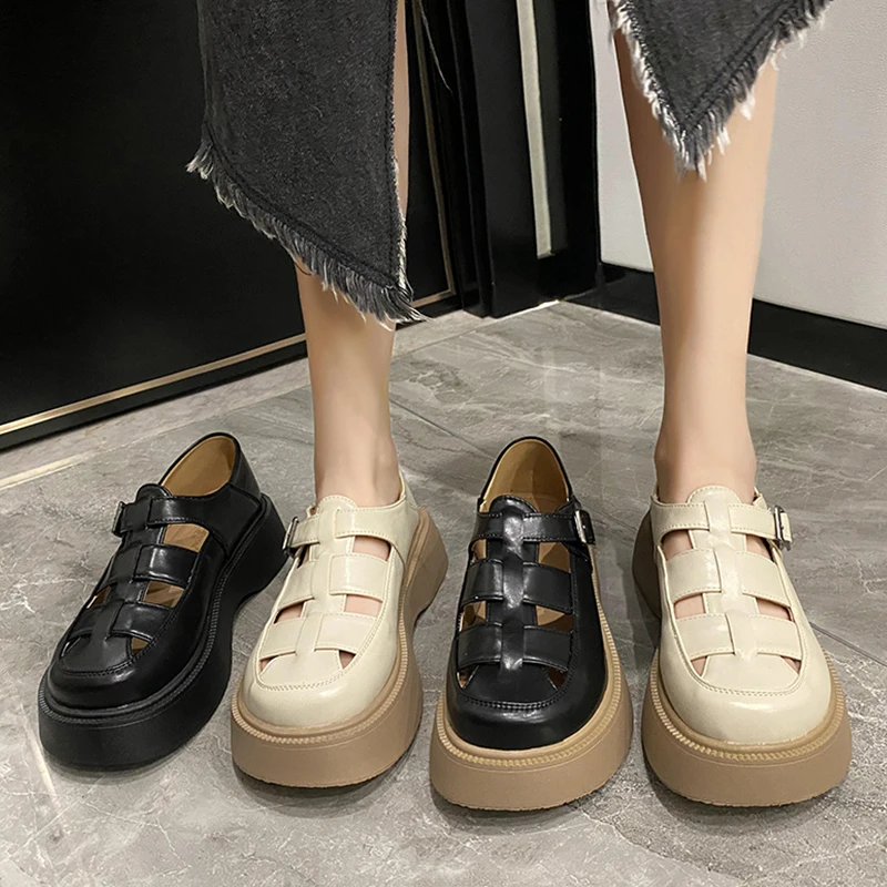 

Summer Shoes Ladies Female Footwear All-Match Clogs Platform 2022 Dress Creepers New Spring Rome PU Med Basic Summer Shoes Ladie