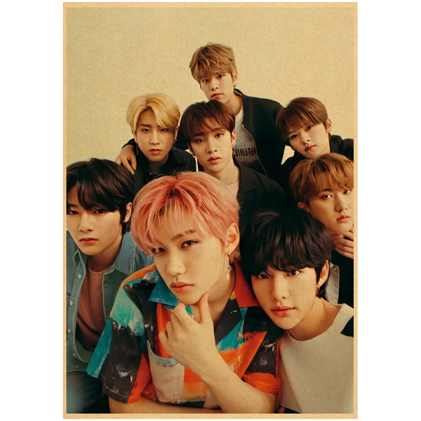 Ретро-постер Vintage Korean Kpop Stray Kids Cartoon Kraft Paper для декора дома и комнаты