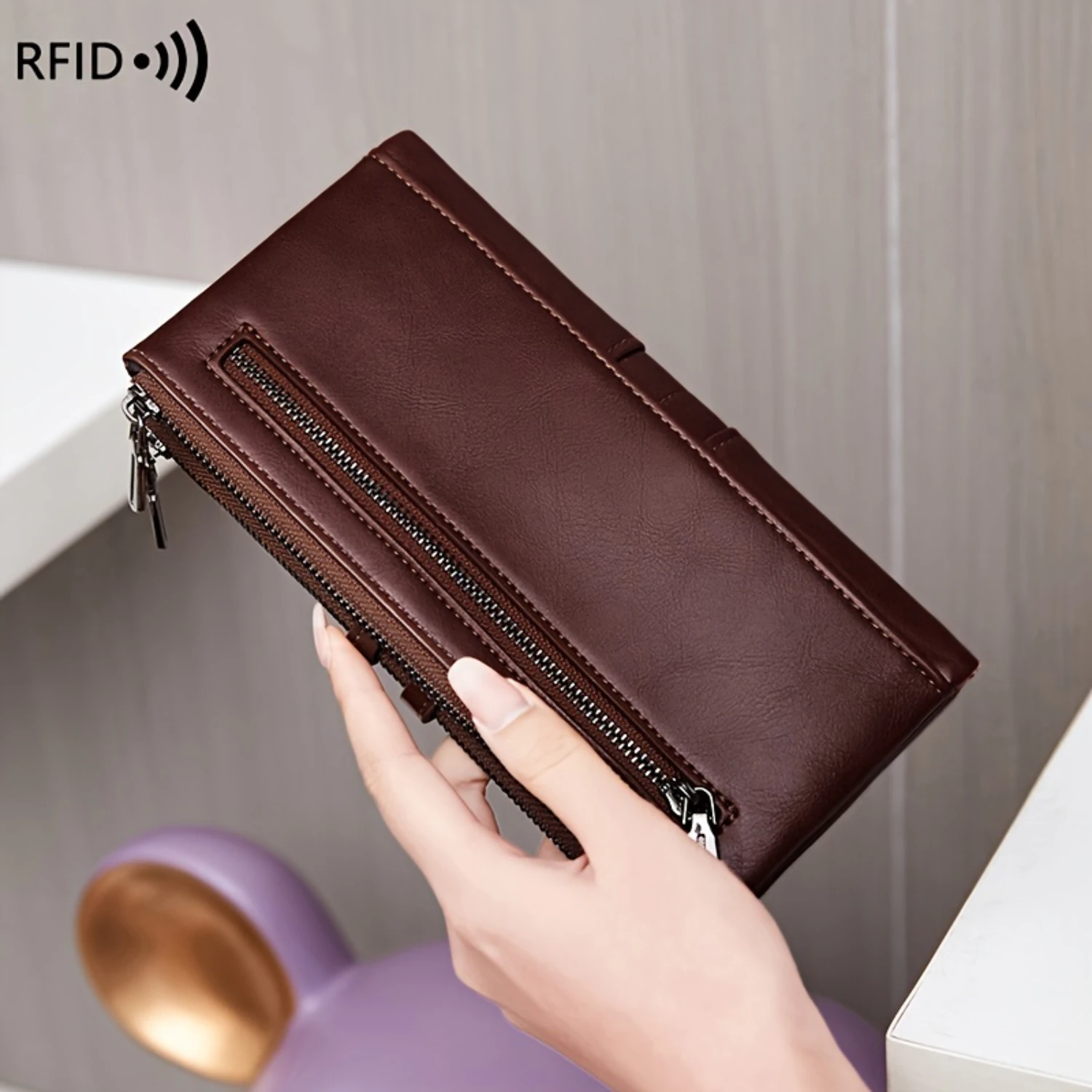 Вместительный женский кошелек однотонный многофункциональный клатч двойной