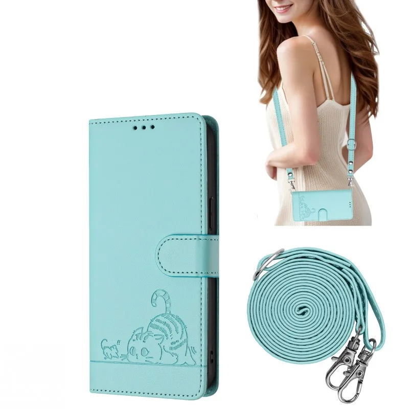 Чехол с ремешком через плечо для Oneplus 12 11 10 8 Pro 10R 9R 8T 12R 11R One plus Nord 2 2T Кошачий кожаный