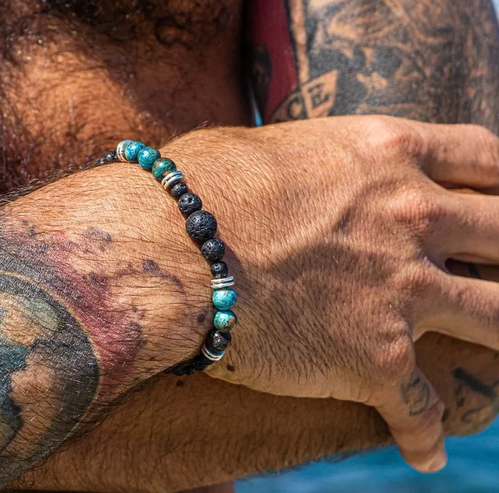 Мужской водонепроницаемый браслет из черного драгоценного камня и нержавеющей