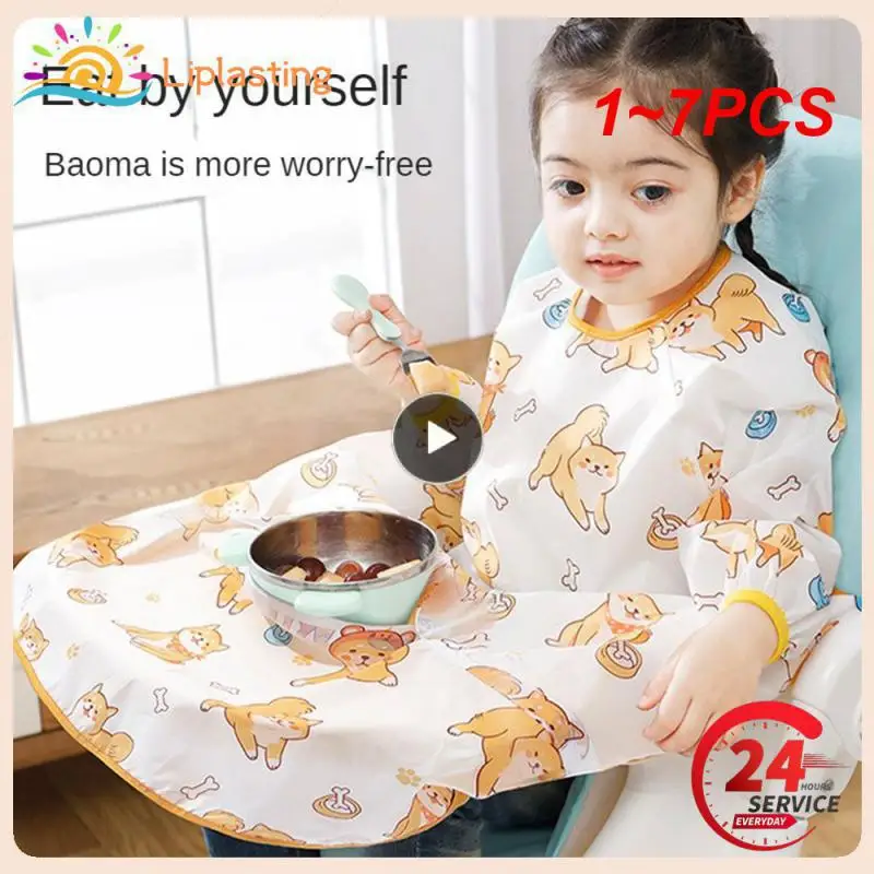 

1~7PCS Feeding Bib for Baby Boys 6-36Month Waterproof Bib Apron Smock with Table Cover Infant Mess Free Full Coverage Bib