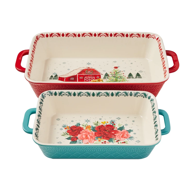 

Cheerful Rose 2-Piece Rectangular Ceramic Holiday Bakeware Set