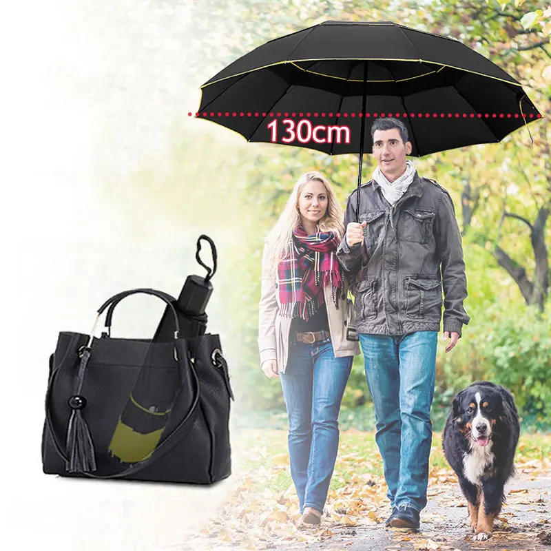 

Складной Большой Зонт 130 см, двухслойный, прочный, для защиты от ветра и дождя, для мужчин и женщин, деловой, портативный, для дикой природы