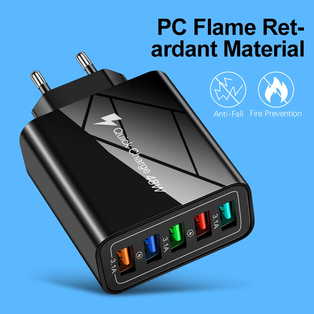 Olaf 5 портов USB зарядное устройство 48 Вт QC 3 0 Быстрая Зарядка адаптер для iPhone 13 12 Samsung