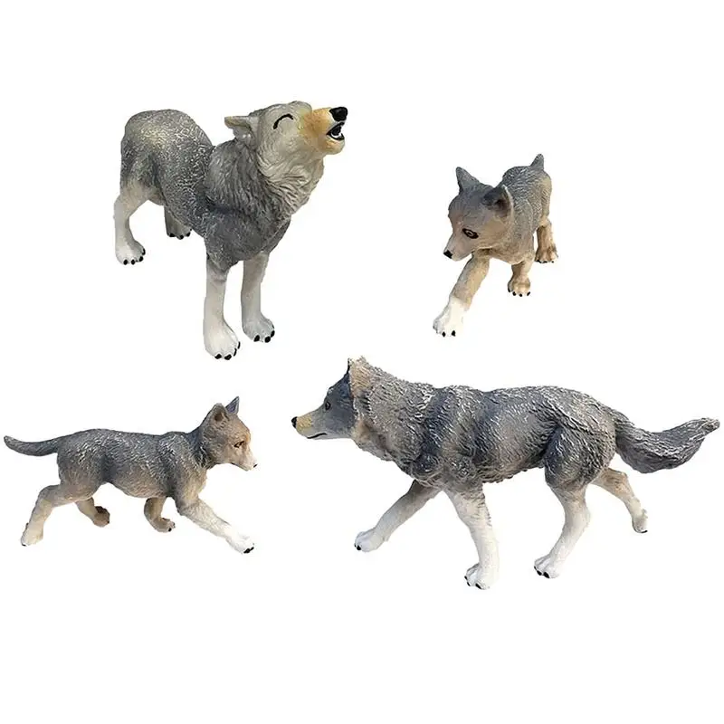 

4PCS Wolf Figures Toy Set PVC Jungle Zoo Wolf Animal Figurines Simulation Wolf Model For Kids Boys Girls Aged 3-8 Years Old