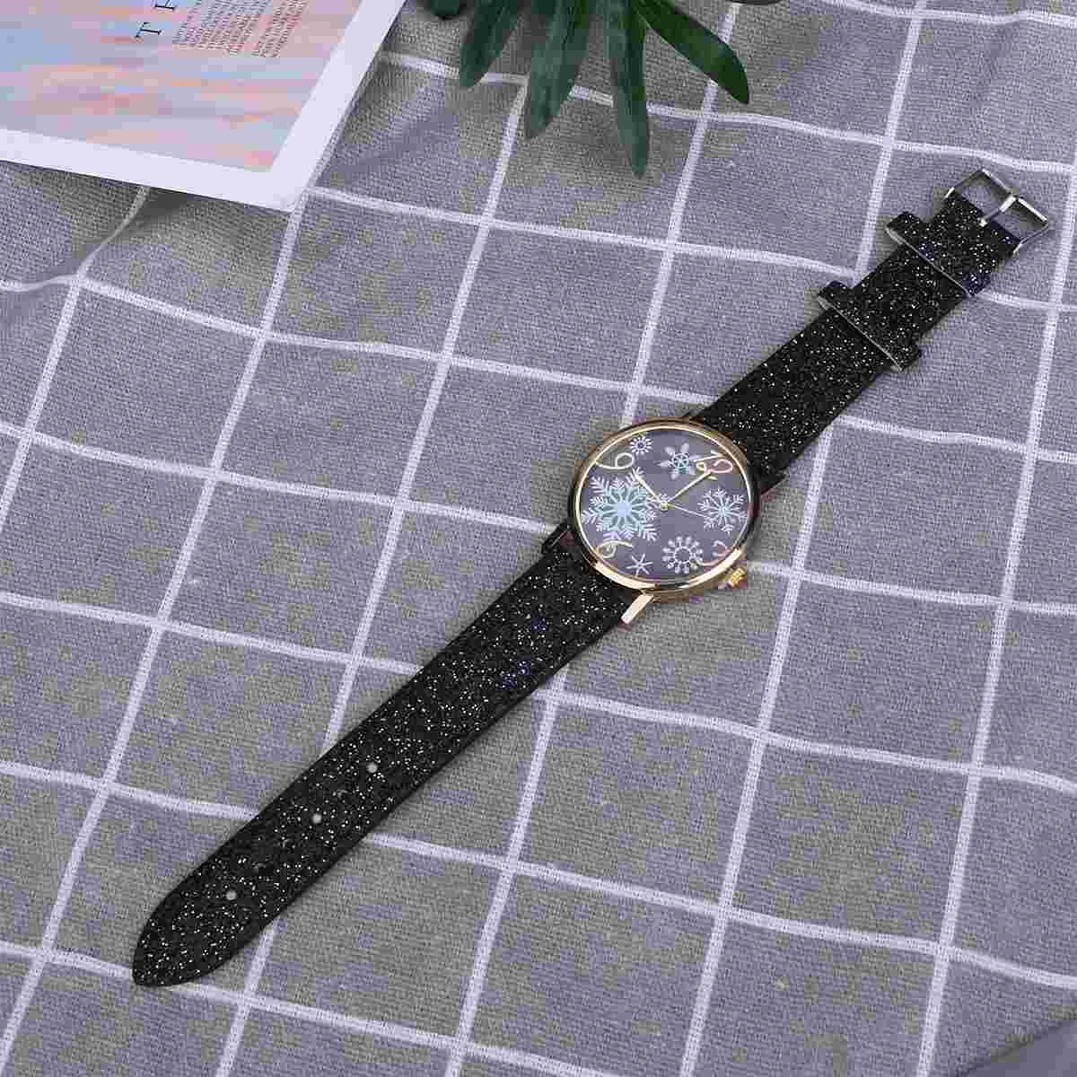 Стильные рождественские часы со снежинкой модные женские наручные черные