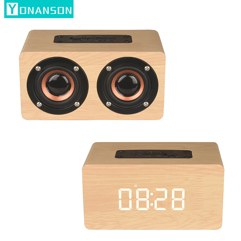 

Wood LED Digital Clock Bluetooth Speaker,Wooden Alarm Clock Wireless Speaker Support FM Radio Playback TF Card USB AUX Function