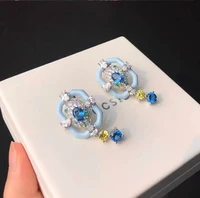 blue enamel color painted enamel earrings for women designer romance art stylish girl fashion jewelry