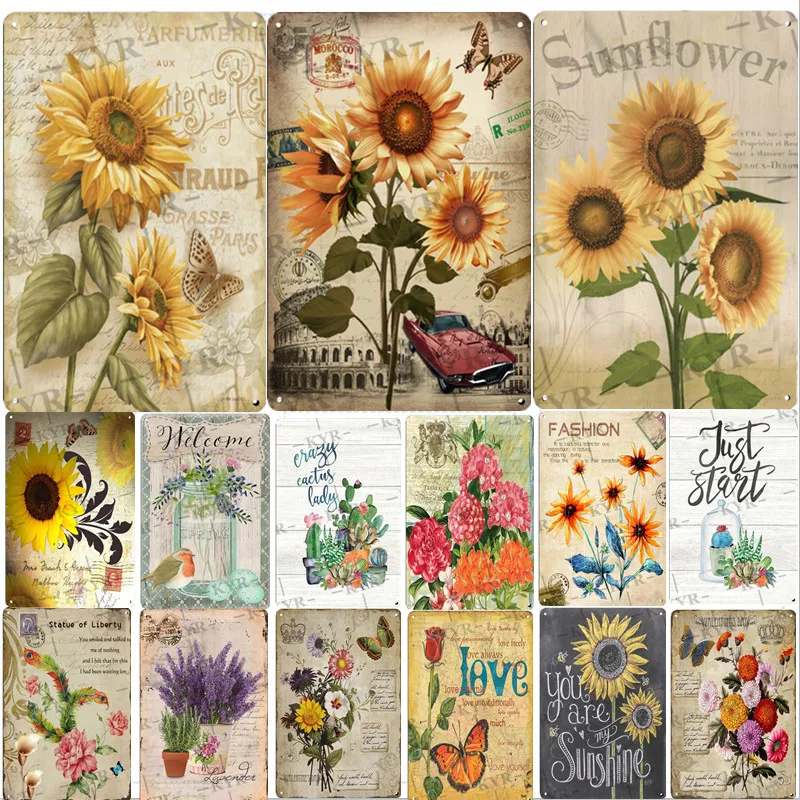 

Подсолнухи, лаванда, роза, бабочки, металлический домашний декор, спальня, гостиная, кабинет, жестяной Железный настенный знак, ресторан, бис...