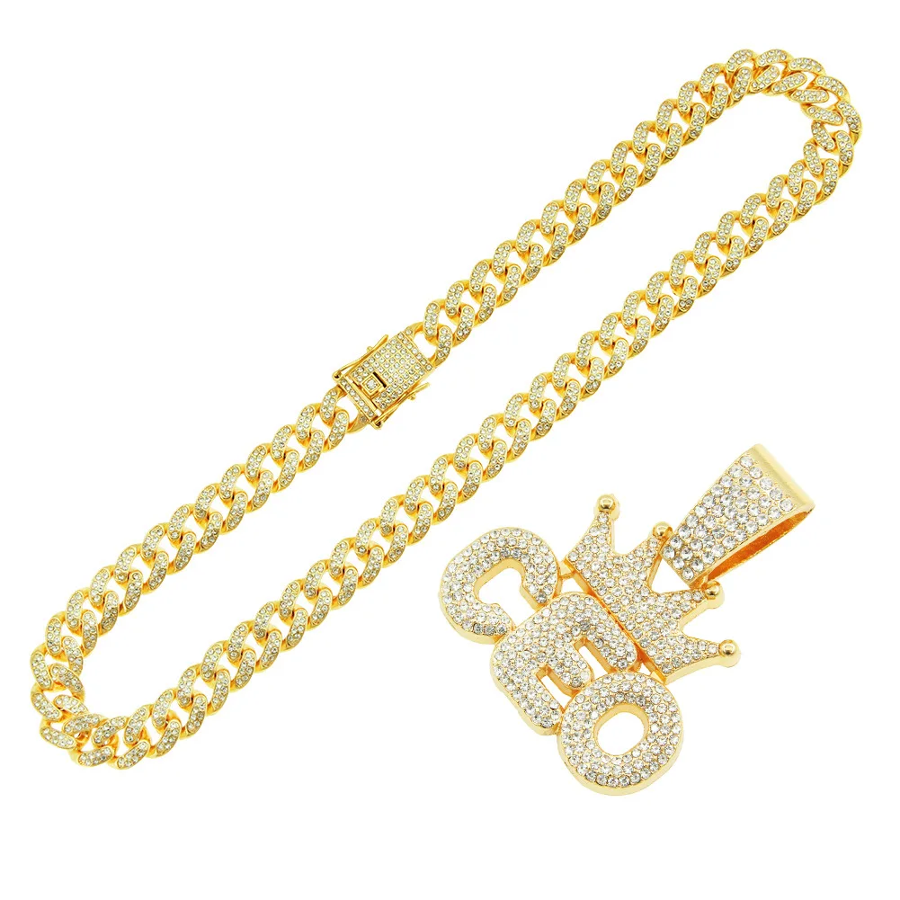 

Ins Hip-hop Full Diamond Crown Ceo Letter Pendant Cuban Necklace Miami Hipster Men's Hip-hop Street Nightclub Accessories