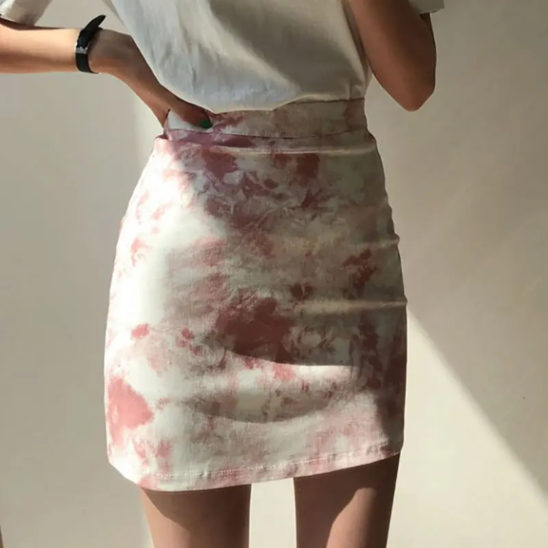 

New Womens Fashion Tie-Dye Printing Short Skirt Casual High Waist Skinny Skirt Street Wear Net Red High Waist Slim A-Line Skirt