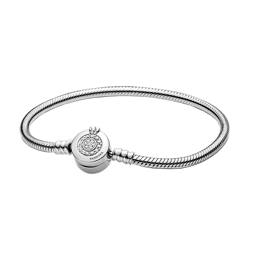

Fit for Pandora 925 Silver Moments Sparkling Crown O Snake Chain Bracelet Feast Party Making Gorgeous Woman Jewelry Gifts