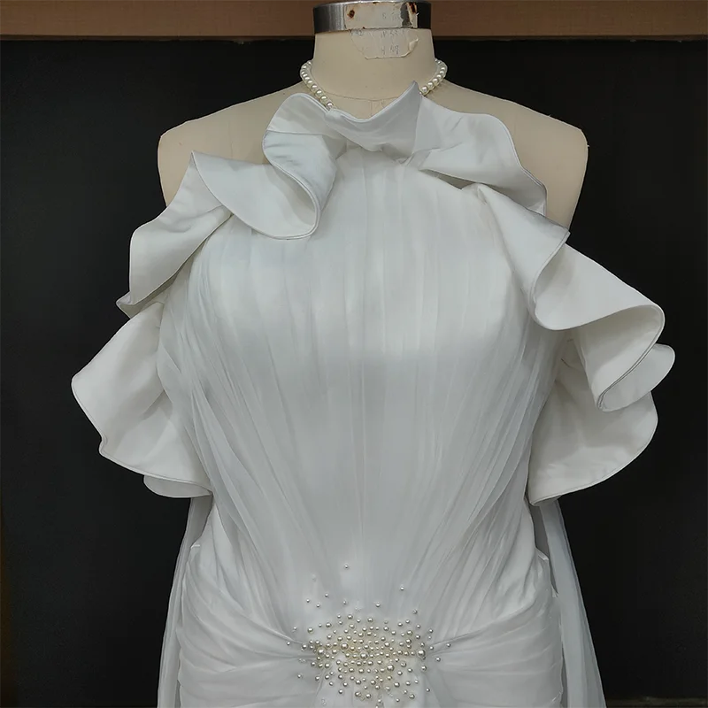 8994 # Изысканное свадебное платье русалки с оборками и жемчугом современное