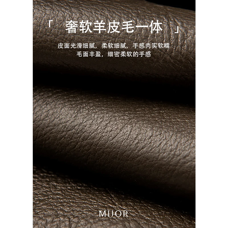 New Shearling Genuine Leather Jacket Zipper Casaco Feminino  High Street  Autumn/Winter Warm Turn-down Collar  Leather Jacket