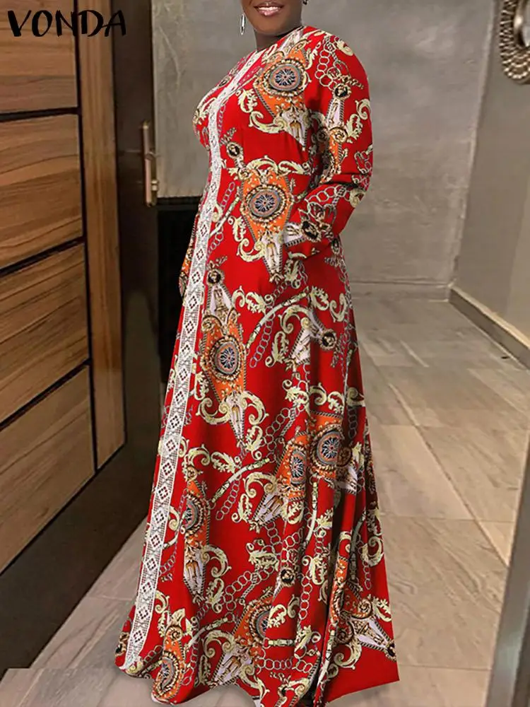 

Богемное платье-макси VONDA, осень 2023, женское элегантное платье с длинным рукавом и принтом для вечерние НКИ, повседневное свободное празднич...