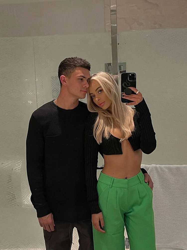 Женский укороченный топ Cryptographic с длинным рукавом и цепочкой в виде букв - купить