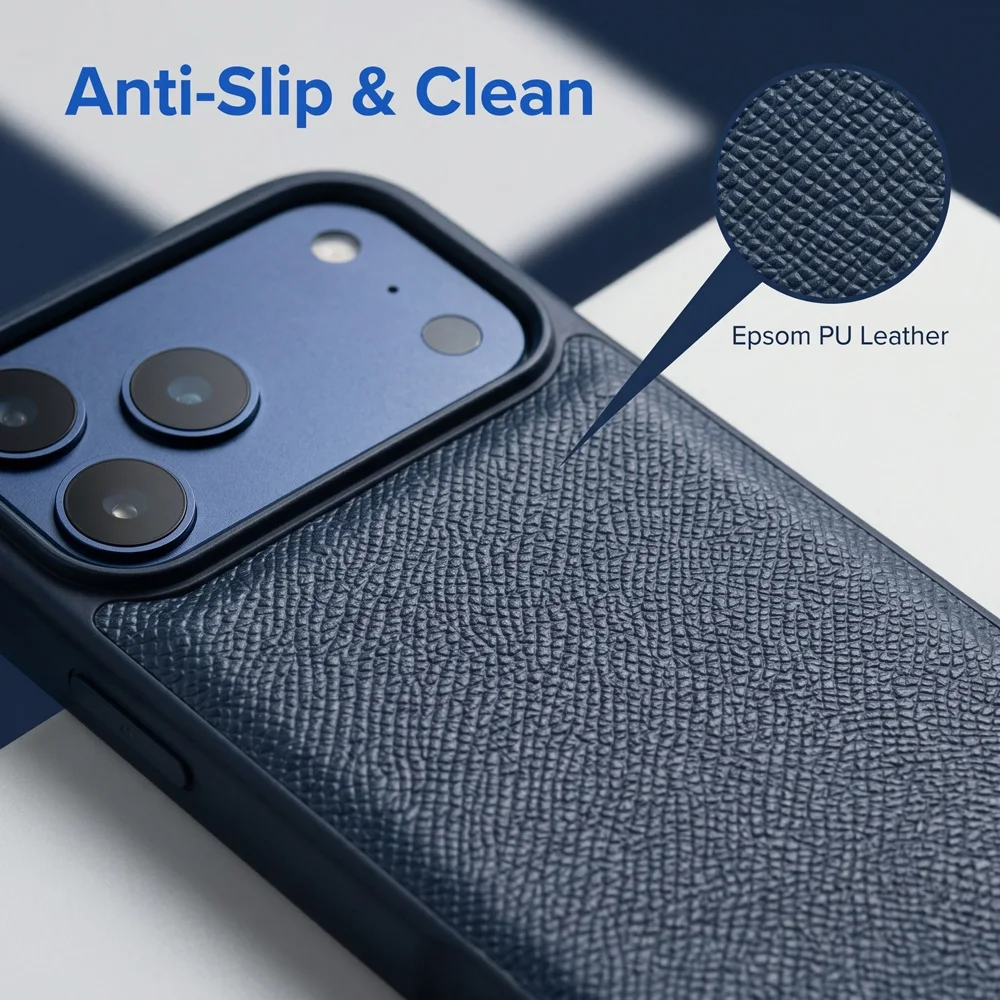 Фото Чехол для телефона из искусственной кожи Epsom Palm Grain Simple Solid PU для iPhone 18 17 16 15 14 13 Pro Max для повседневного использования №5