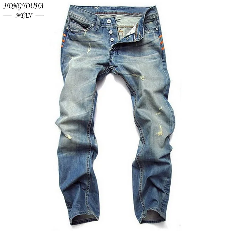 Streetwear Mens Slim Fit Ripped Straight Jeans Daily Male jeans pants Autumn Cotton High Quality Casual Denim Pants Men Trousers