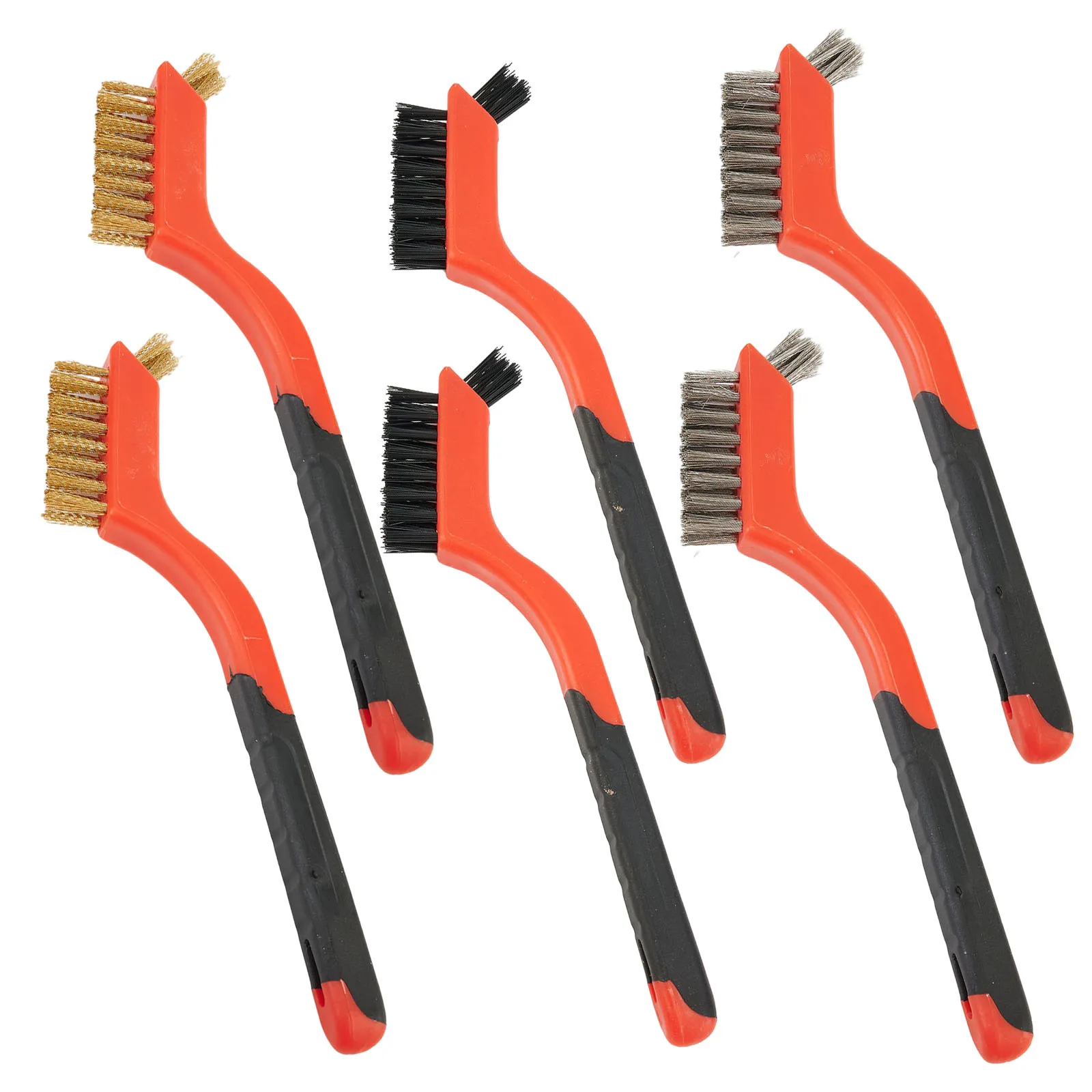 

6PCS Wire Brushes For Cleaning With Curved Handle Grip Brass Stainless Steel Nylon Wire Brushes
