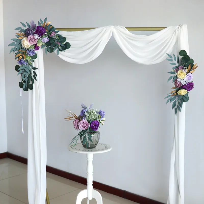 

Custom European Wedding Arch Decor Artificial Flower Wrought Iron Wedding Props Fake Flower Row Wedding Background Flower Wall