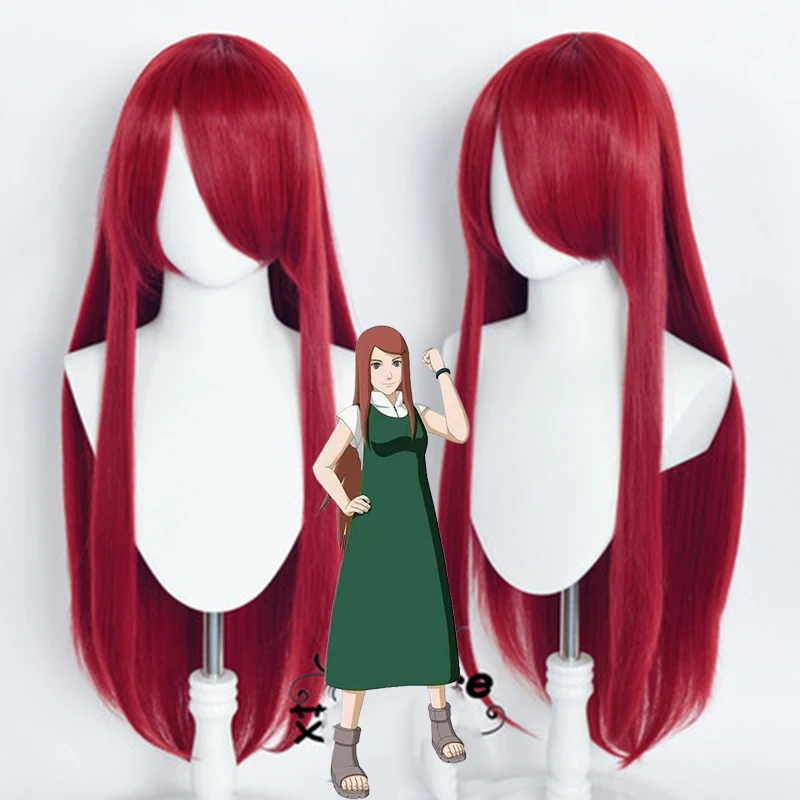 Длинный винно-красный удзумаки Кушина парик термостойкие полные челки волосы