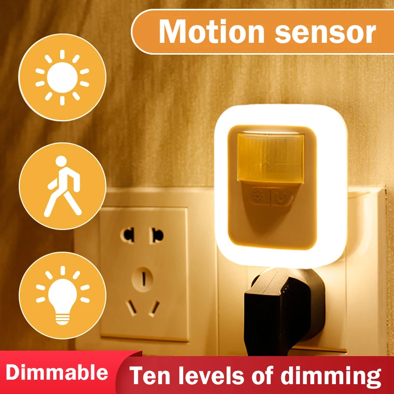 

Настенный светодиодный ночник с разъемом и датчиком движения, ночник для спальни, прикроватная лампа с 10 цветами, приглушаемым светом для туалета, гардероба, декор для лестницы