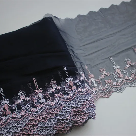 13 ярдов розовая вышитая кружевная отделка из тюля сетчатая вышивка ткань для