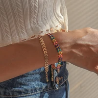 fashion bohemian gold leaf bracelets for women boho jewelry geometric rainbow leaves layered chain charm bracelet set