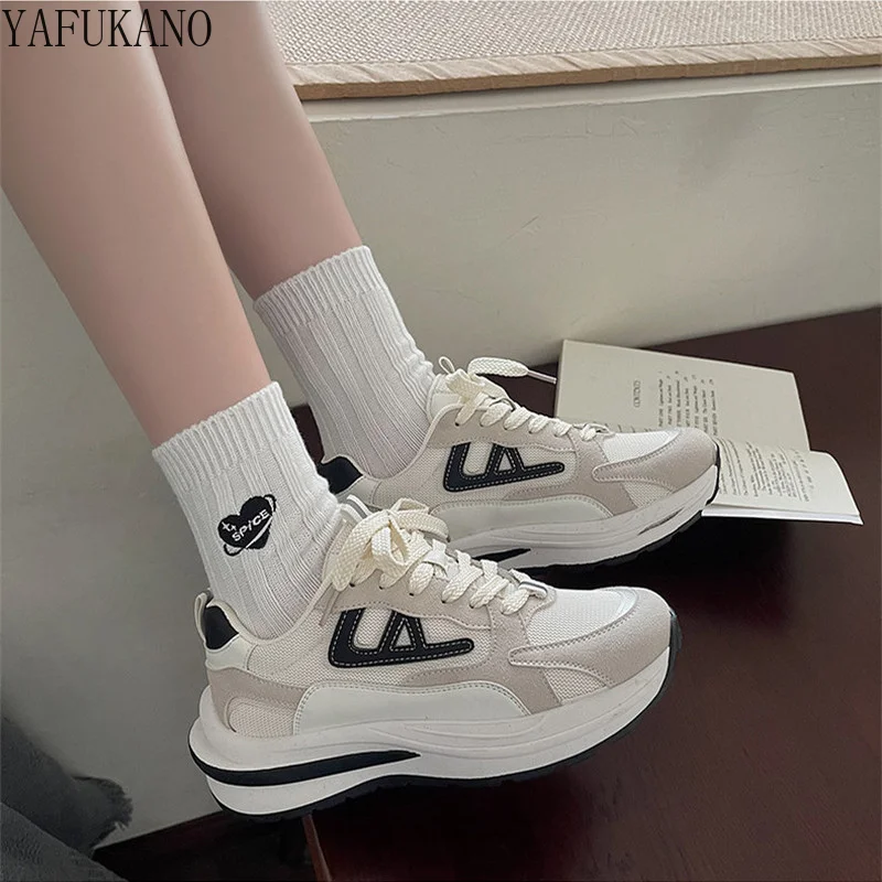 

Кроссовки на шнуровке спереди, сетчатые дышащие кроссовки на толстой подошве, повседневная обувь для девушек, 2023