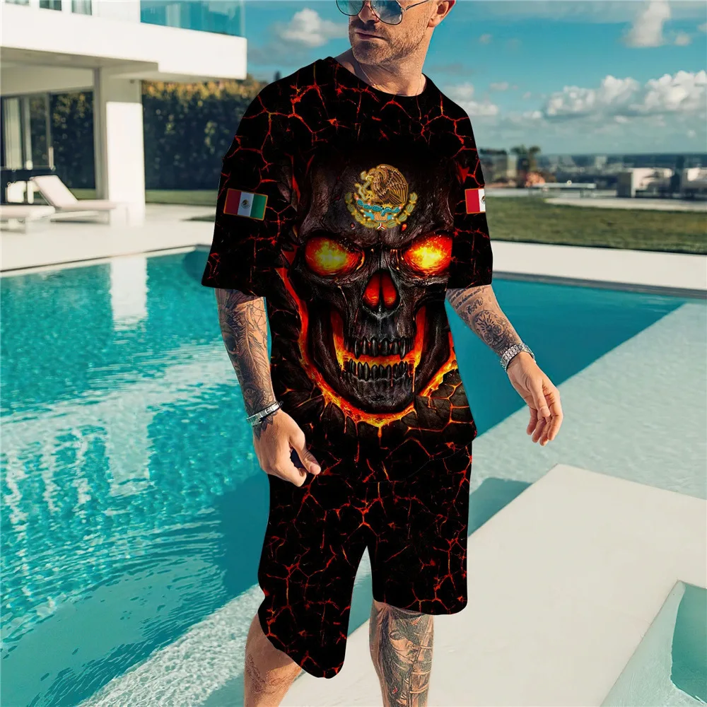 

Short-sleeved T-shirt Men's Suit Summer Loose 3D Digital Printing 2 Piece Set Clothes Outfit Oversized Tracksuit Jogging Set Man