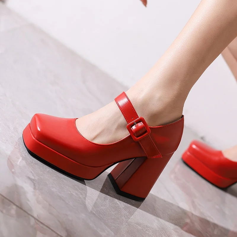 spring summer shoes lady classic Mary Janes brand shoes pu leather pumps women thick high heels pumps women party dress OL shoes