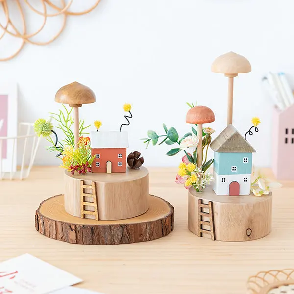 

Маленькие деревянные растения, украшения для дома ручной работы, специальный подарок на день рождения, мини-домик, деревянный домик, подарок на день рождения, домашний декор