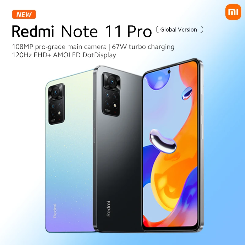 

Мировая премьера Xiaomi Redmi Note 11 Pro глобальная версия 108MP Основная камера MTK Helio G96 120Hz AMOLED 67W Быстрая зарядка смартфона