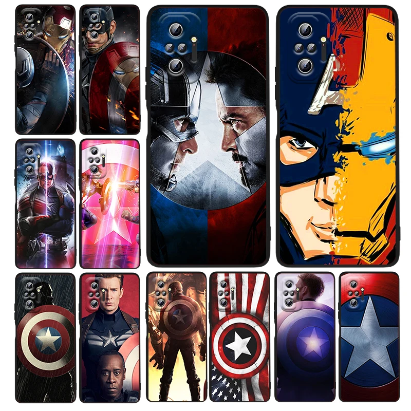 

Hot Marvel Captain America Silicone Cover For Xiaomi Redmi Note 11E 11S 11 11T 10 10S 9 9T 9S 8 8T Pro 5G 7 5 Black Phone Case