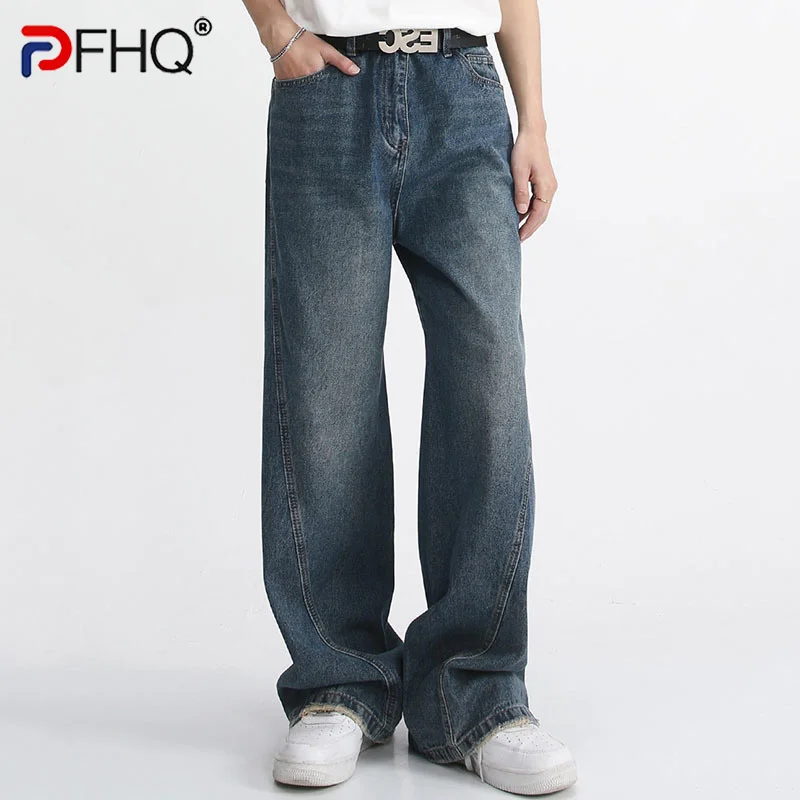 

Мужские брюки с широкими штанинами PFHQ, весна 2023, новые модные повседневные свободные джинсы, простые корейские Модные Винтажные Элегантные ...