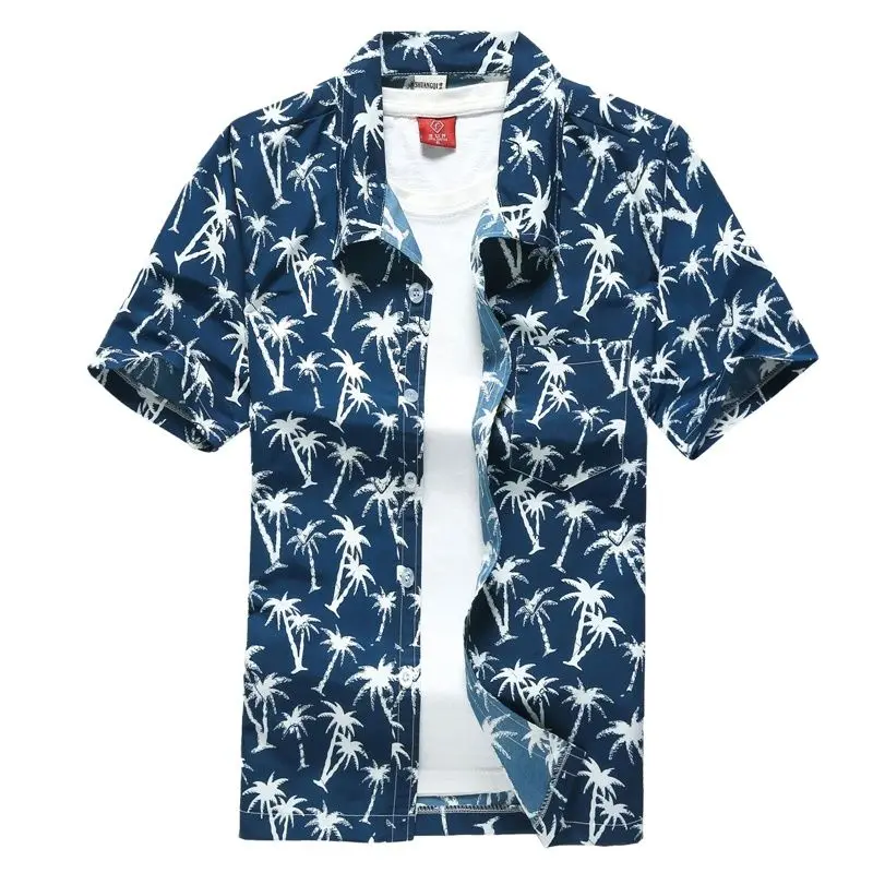

Palm Tree Print Blue Hawaiian Shirts Men 2021 Brand Short Sleeve Quick Dry Tropical Aloha Shirt Mens Holiday Vacation Clothing