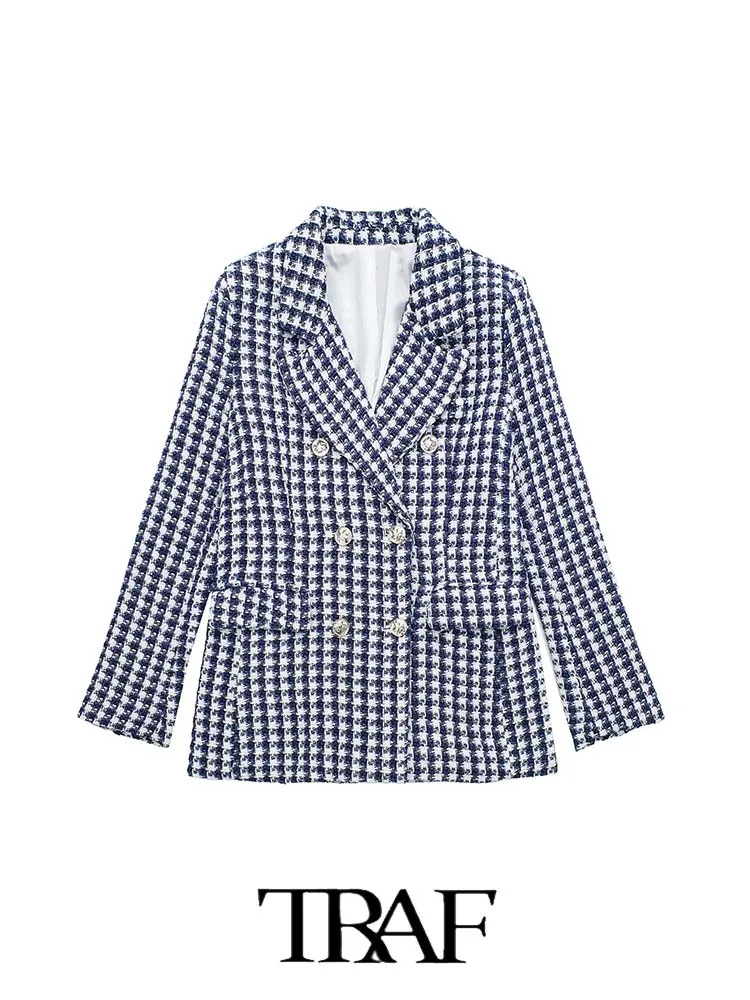 

Женский двубортный Блейзер TRAF, облегающий блейзер в клетку, элегантный женский пиджак, 2023