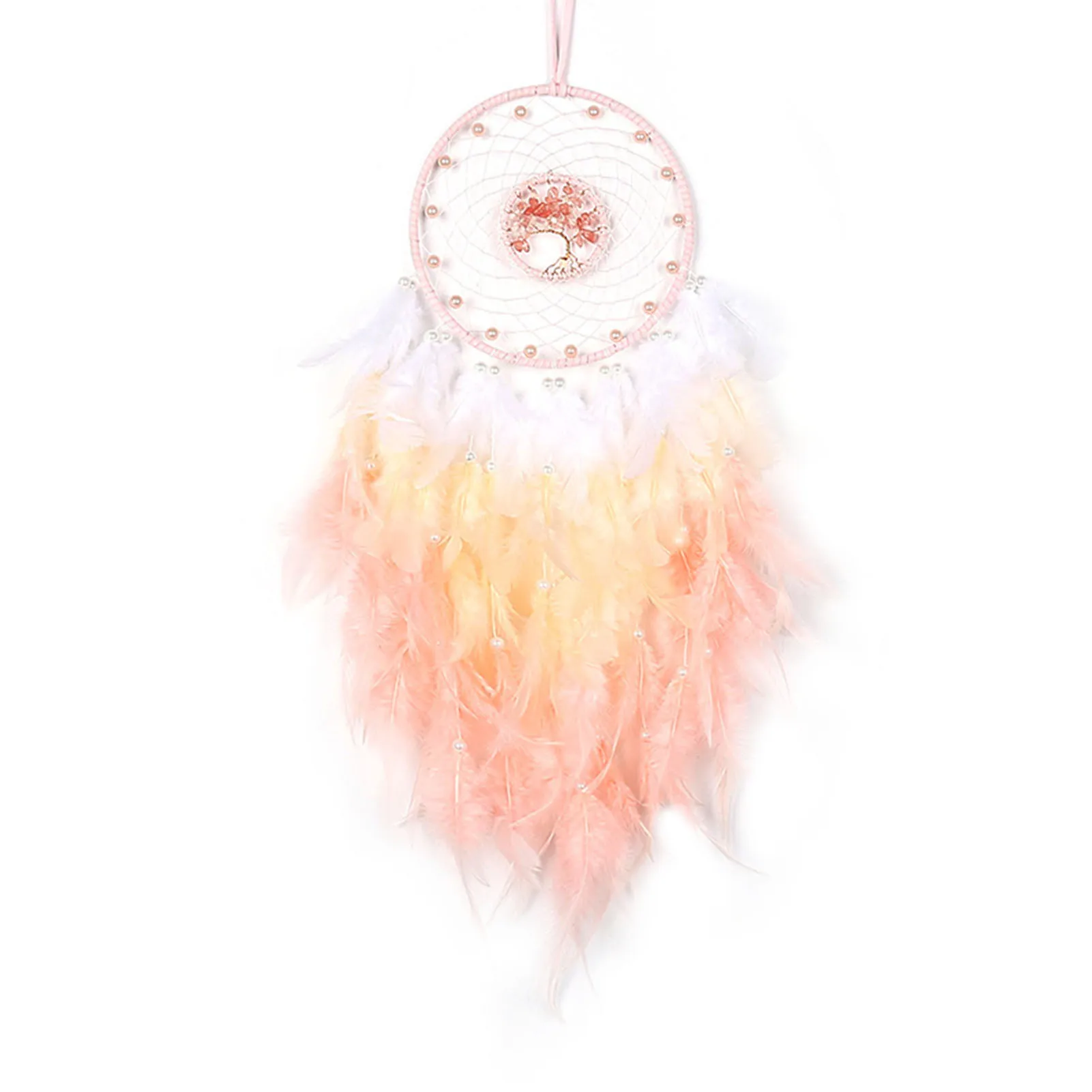 

Подвеска «Ловец снов», украшение «Древо жизни», светодиодные светильники ручной работы, Ловец снов, розовые перья, Исцеляющие кристаллы, кр...