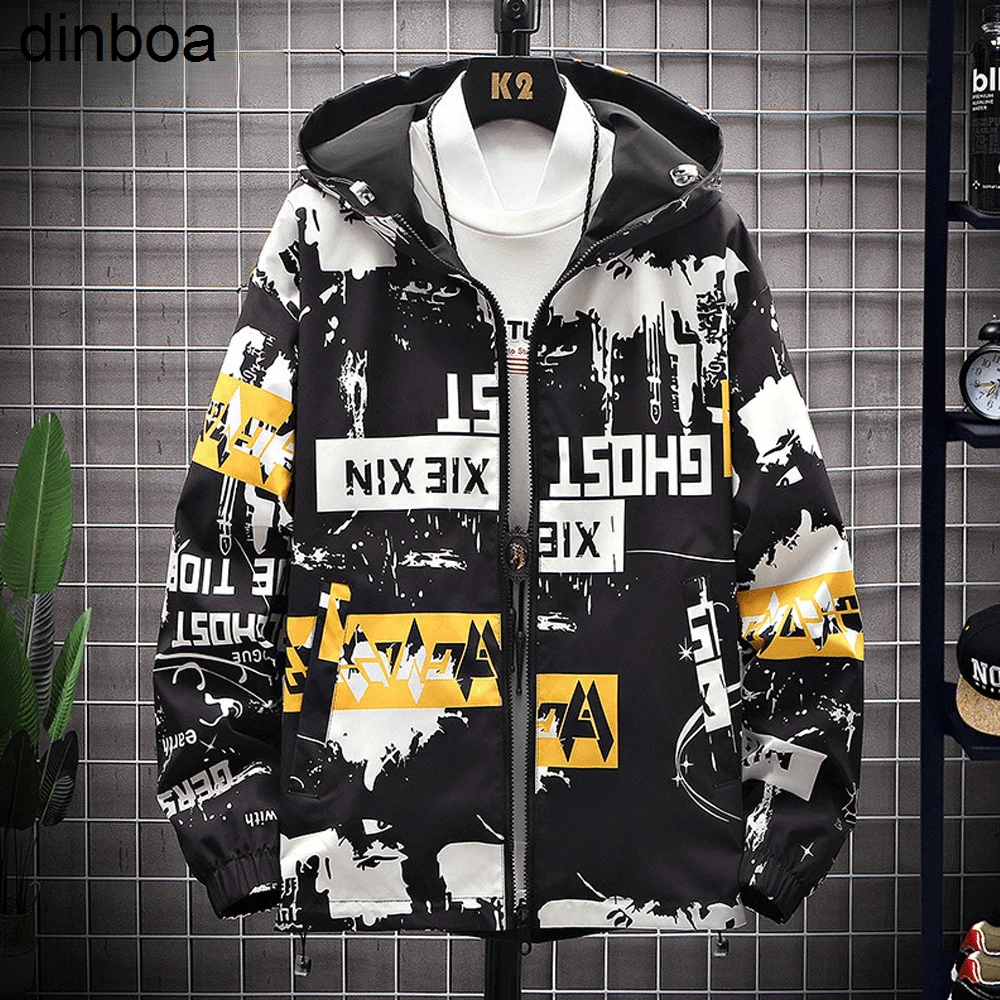 

Dinboa-2022 Kpop Fashion Coats Hooded Top Plus Size 8xl Mens Casual Jackets Winter Warm Hoodies Male Vintage Printed Overcoat