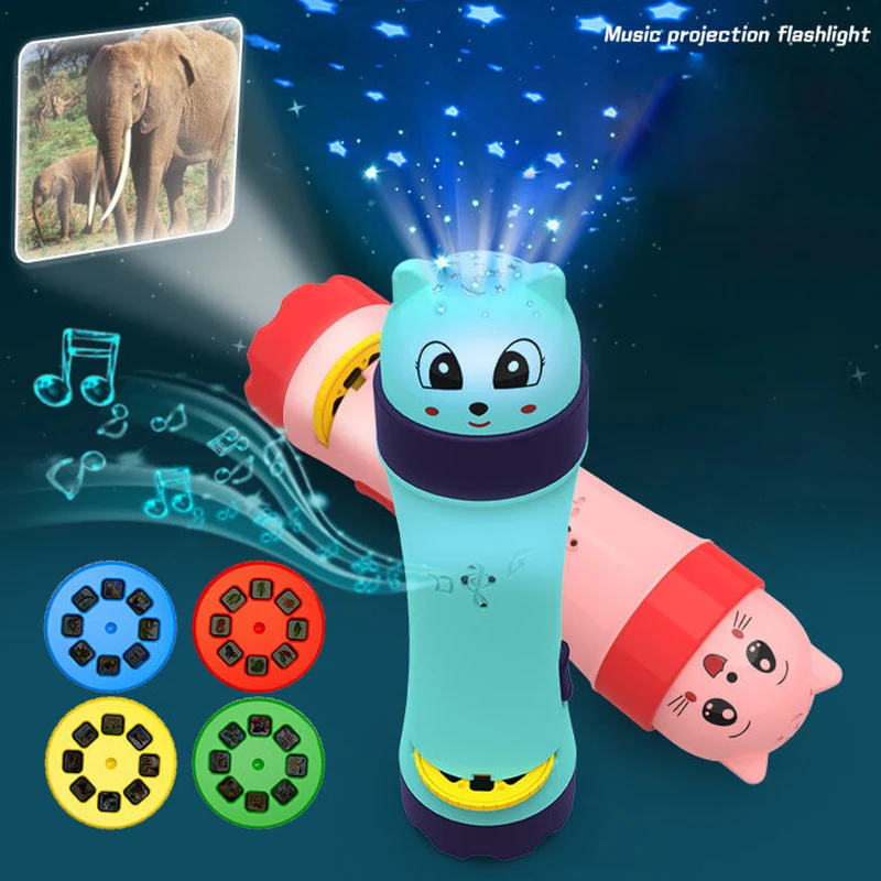 

Projection Flashlight Kids Projector Light Cute Cartoon Music Toy Children Night Photo Picture Light Bedtime Learning Fun Toys
