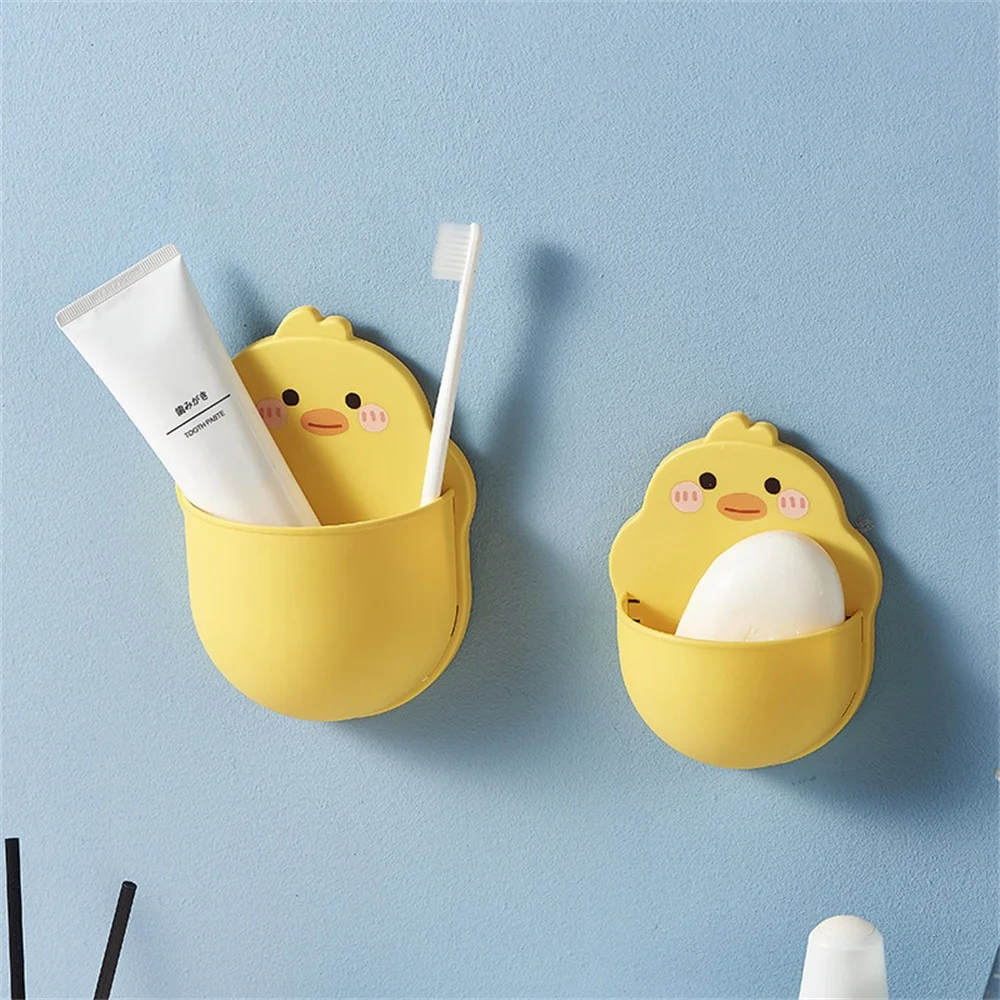 

Cute Cartoon Sorting Basket Toothbrush Cosmetics Mobile Phone Storage Rack Hole-free No Punching On The Wall Mobile Phone Rack