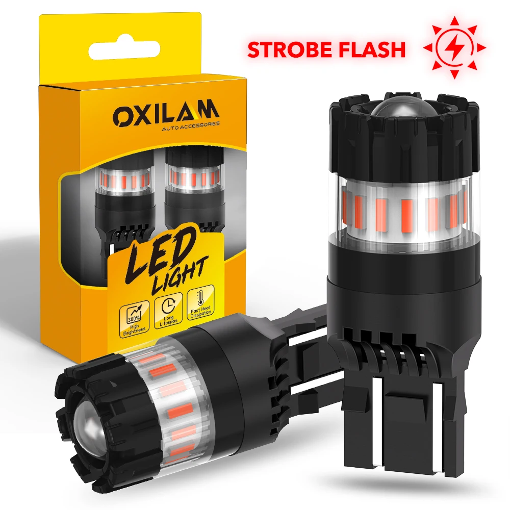 OXILAM 2X LED 7440 7443 Red Flashing Brake Bulb Turn Signal T20 LED For Honda HRV 2013 Accord Civic VW Passat B7 Golf 7 3014 SMD