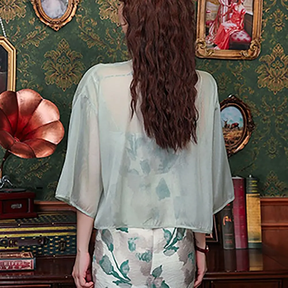 Прозрачная шифоновая маленькая куртка-шаль с коротким рукавом пляжные рубашки