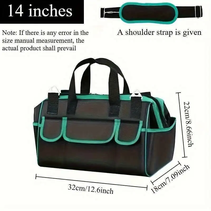 1 шт. сверхмощный органайзер для сумок, большой ящик для инструментов 14 дюймов, дизайн кармана с несколькими отделениями, регулируемый плечевой ремень, застежка-молния