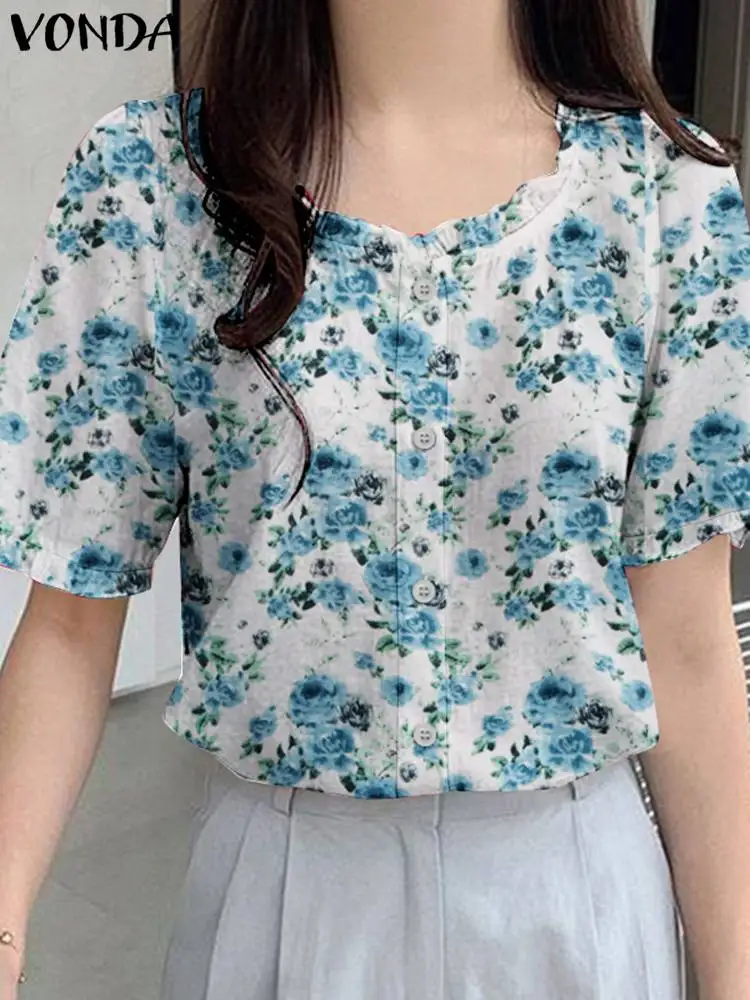 VONDA Женская Цветочная блузка 2024 Модные топы Летняя богемная туника с принтом